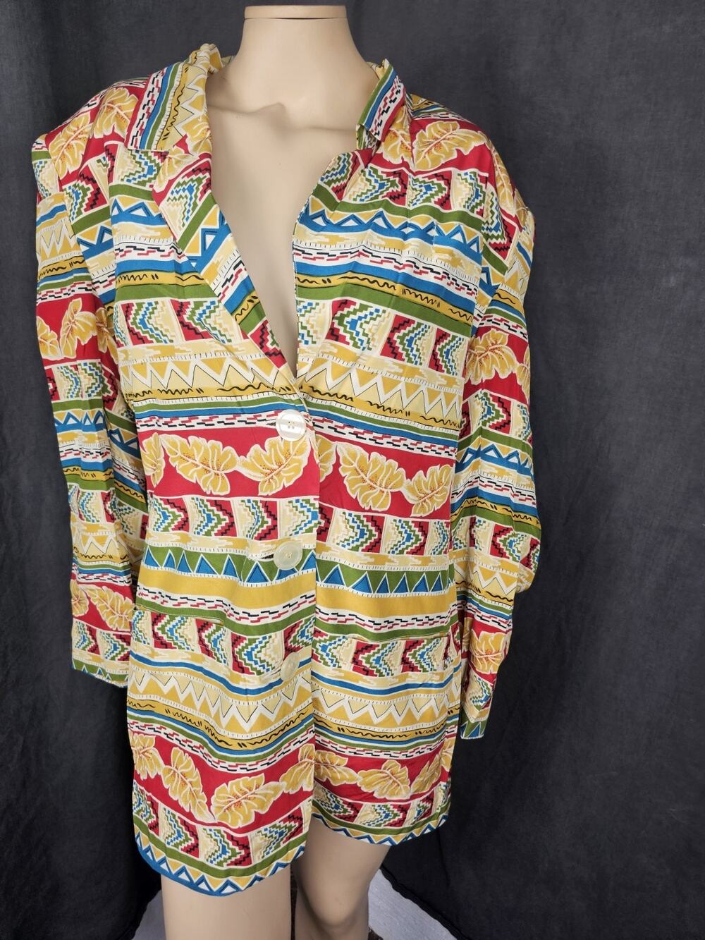 Vintage 100% Silk 2pc Skirt Set 6 Blazer Jacket Colorful Geometric Aztec Floral